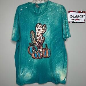 Jade Bleach Splatter cactus XL tee shirt Gildan Softstyle